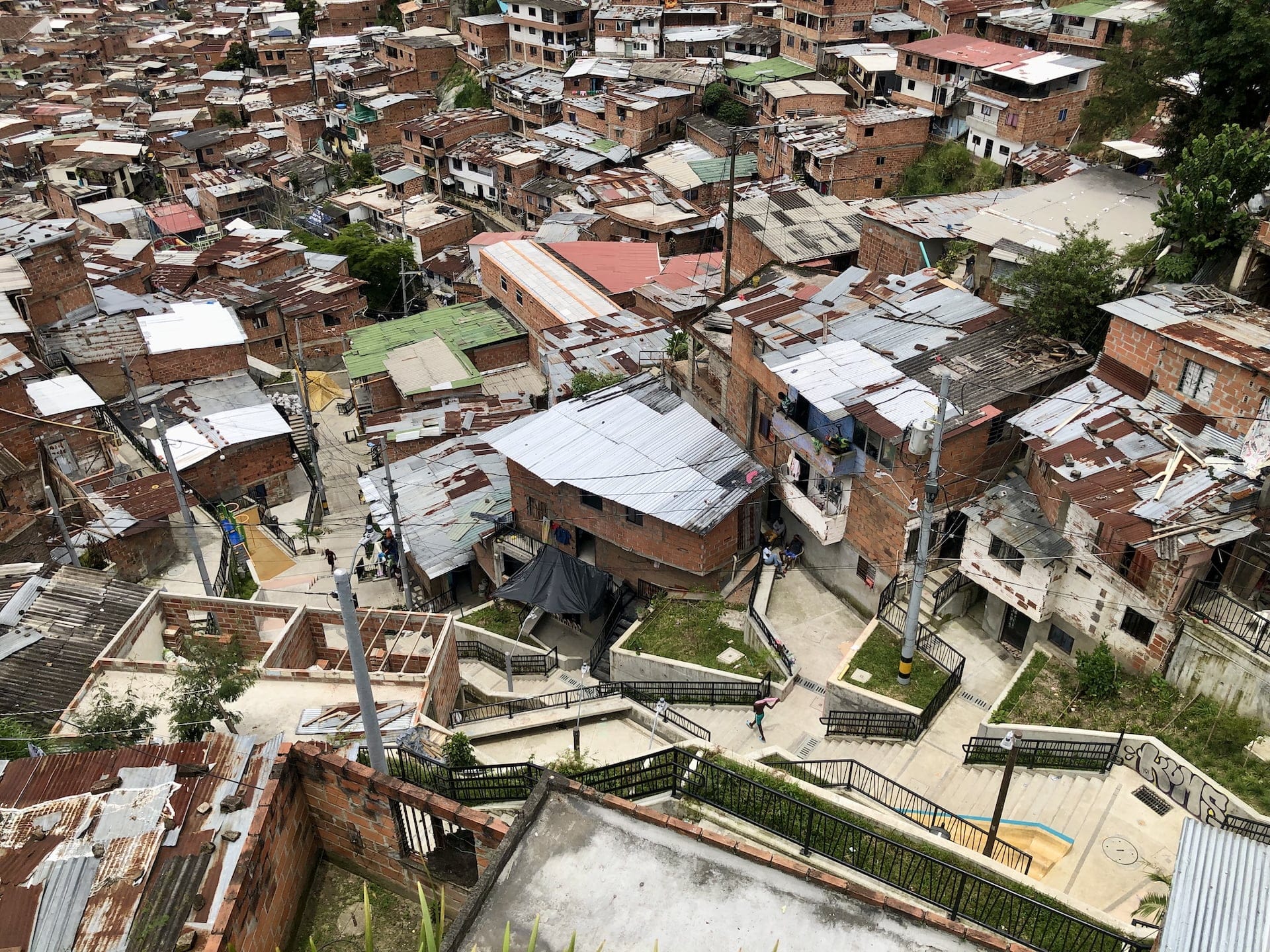 Comuna 13, Medellín Medellín: Newly built stairs in Comuna 13 – this one also has a slide next to it!