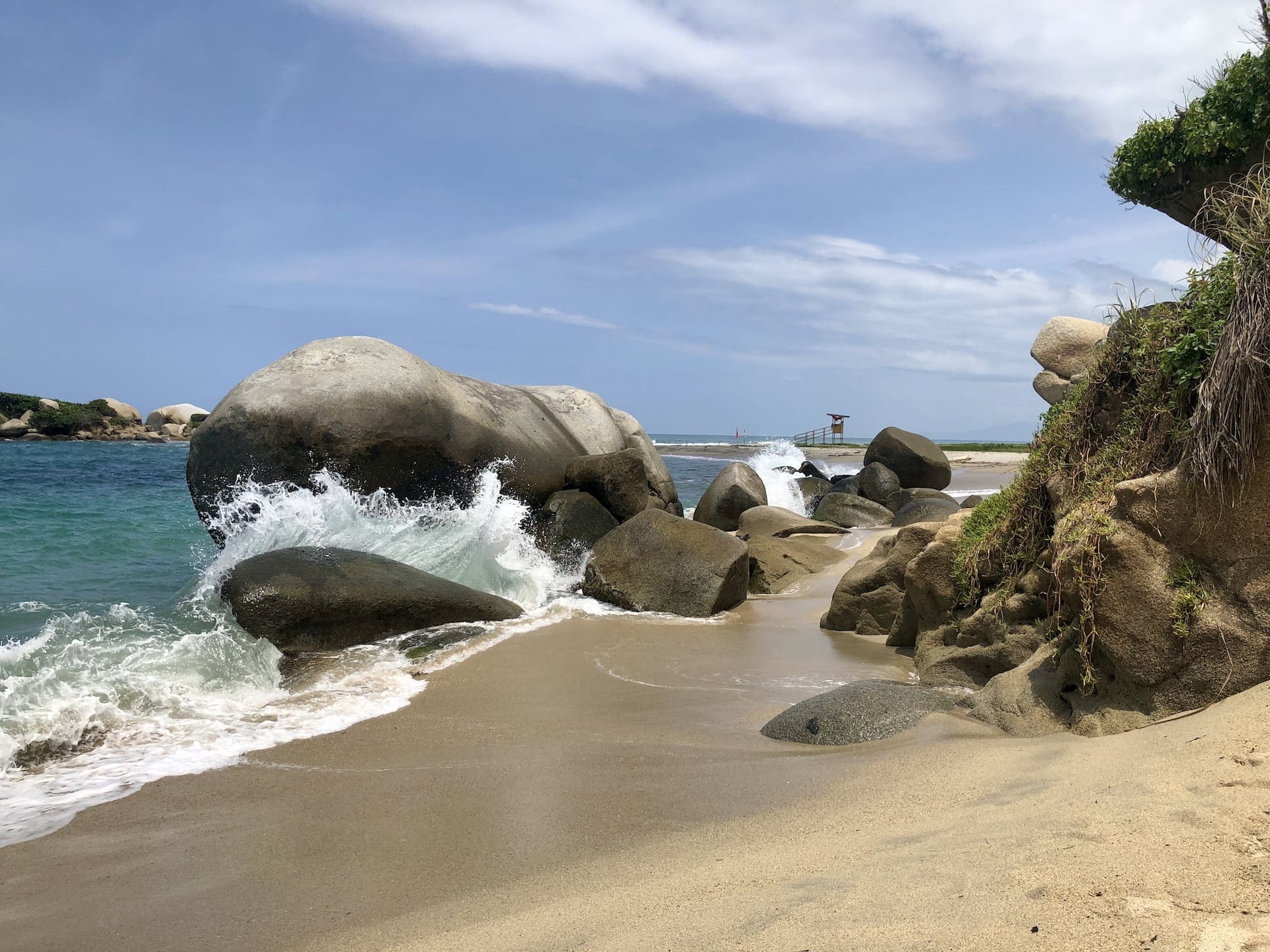 Tayrona National Park, Colombia Powerful Caribbean waves crash against the massive granite boulders that characterize Tayrona's coastline.