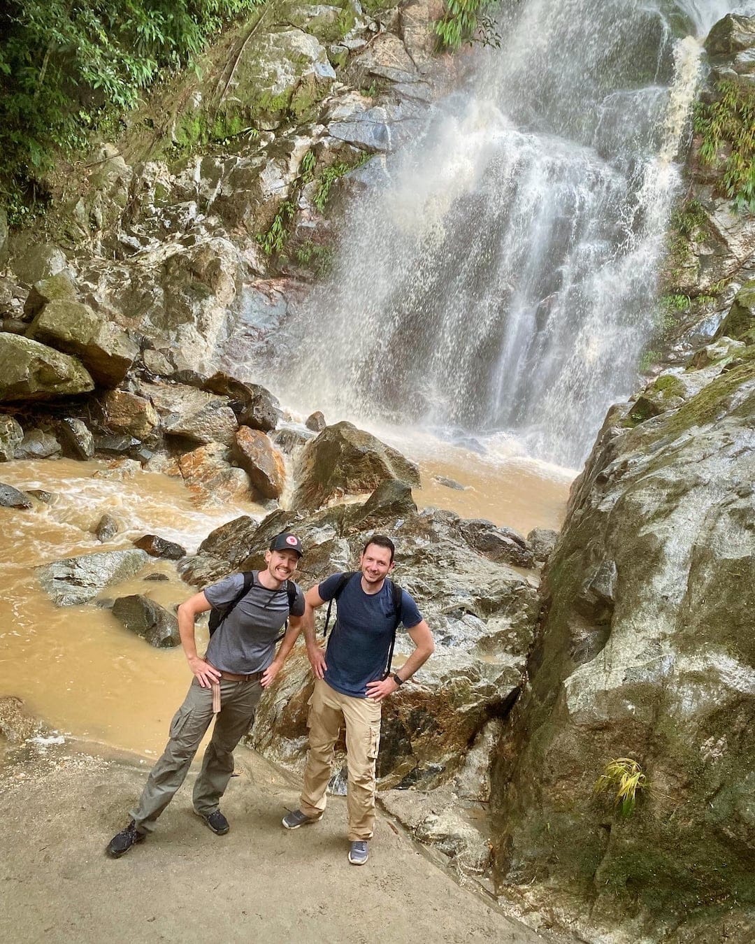 Minca, Colombia Us in front of Marinka Waterfall, Minca