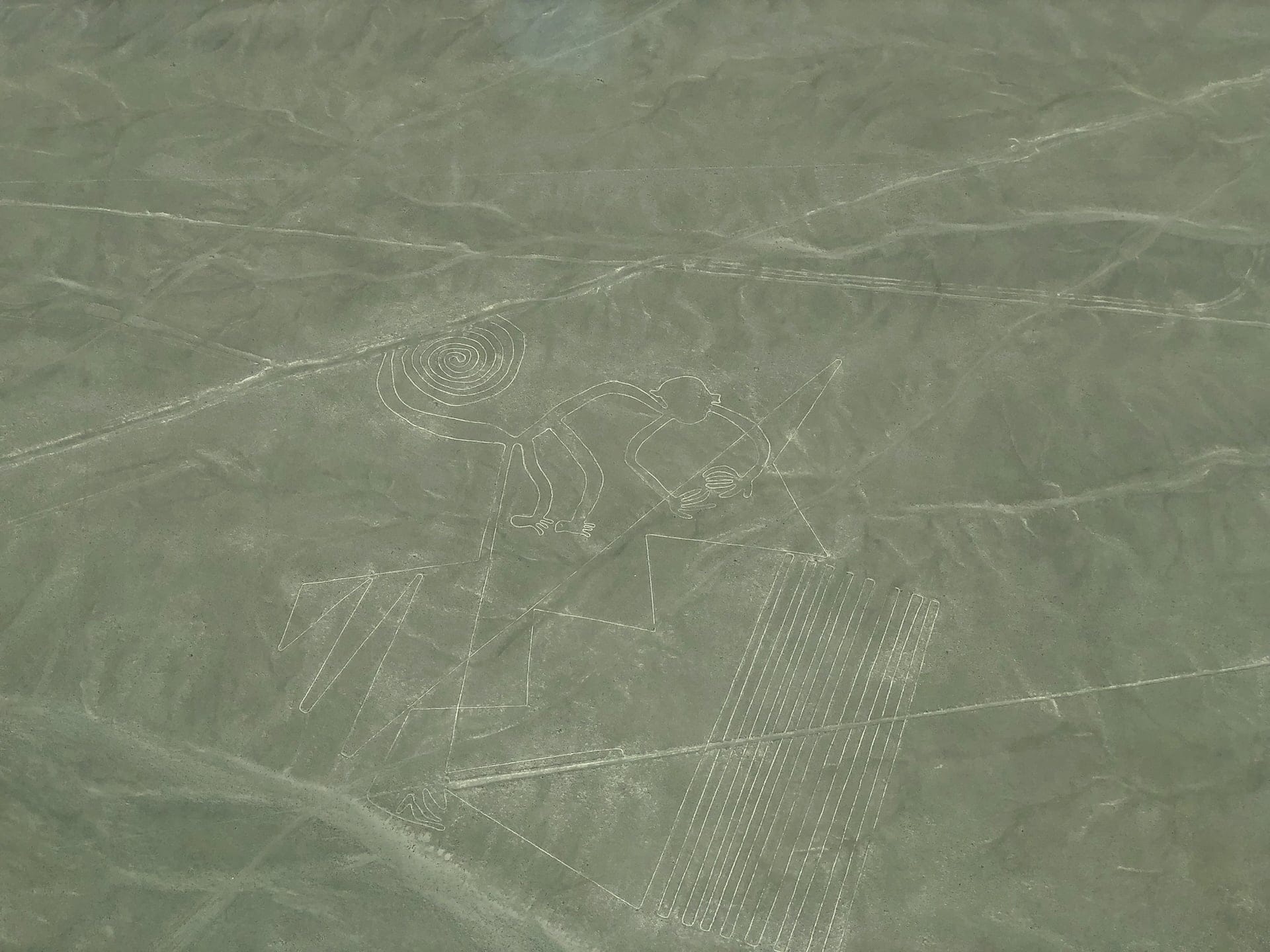 Nazca lines, Peru One of the Nazca Lines from a bird's-eye view: this one depicts a monkey.