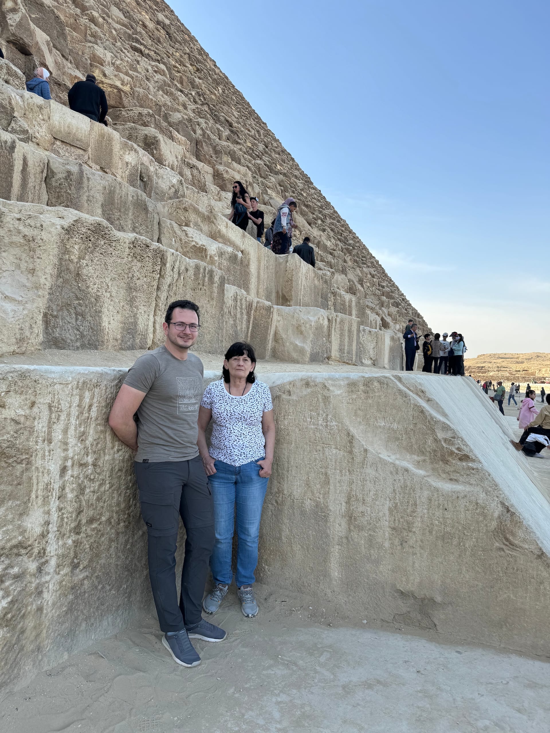 Giza Pyramids, Egypt Mom and me, and the Great Pyramid up close