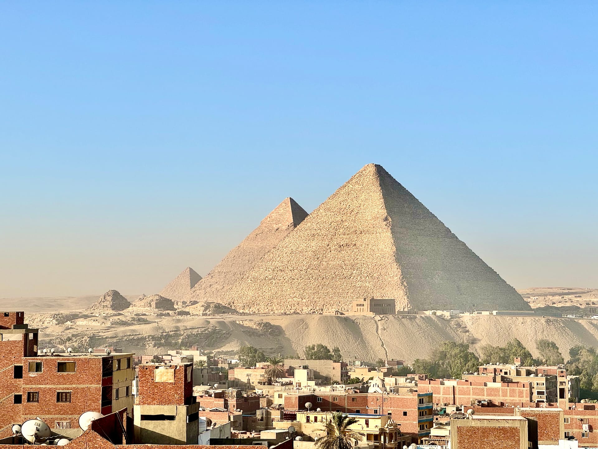 Giza, Egypt The view of the pyramids from our hotel in Giza.