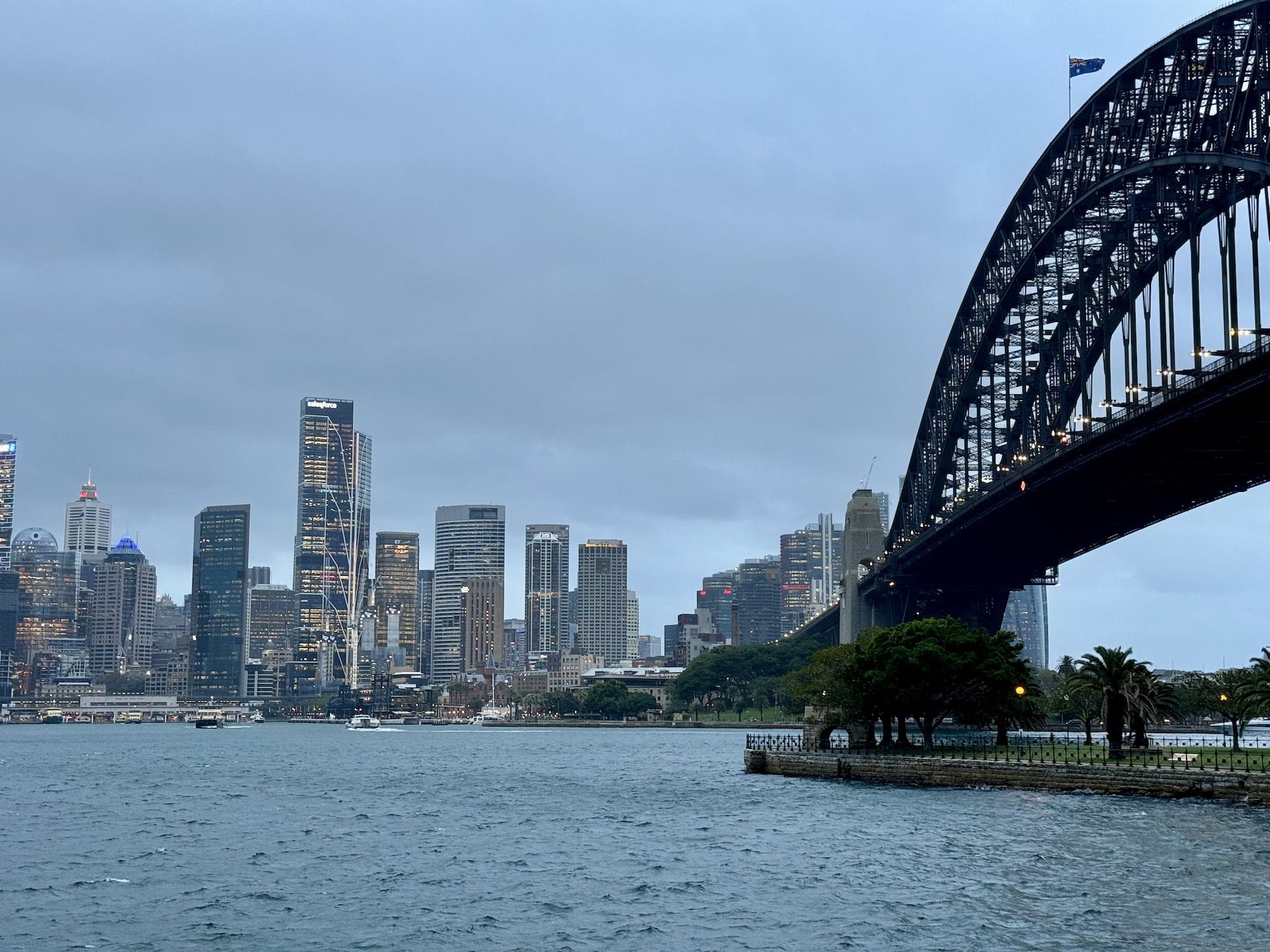 Sydney, Australia The view of Sydney CBD and the Harbour Bridge from Kirribilli Lookout.
