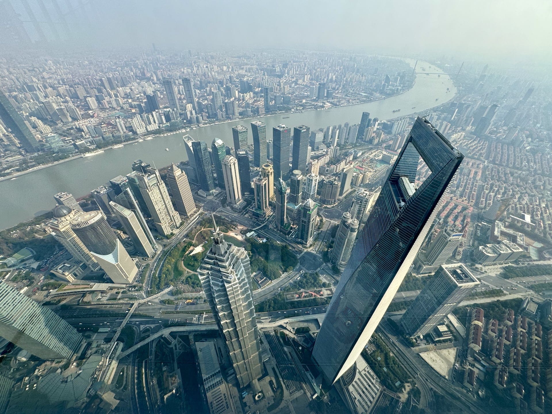 Shanghai, China The view of Jin Mao Tower and Shanghai World Financial Center from Shanghai Tower.
