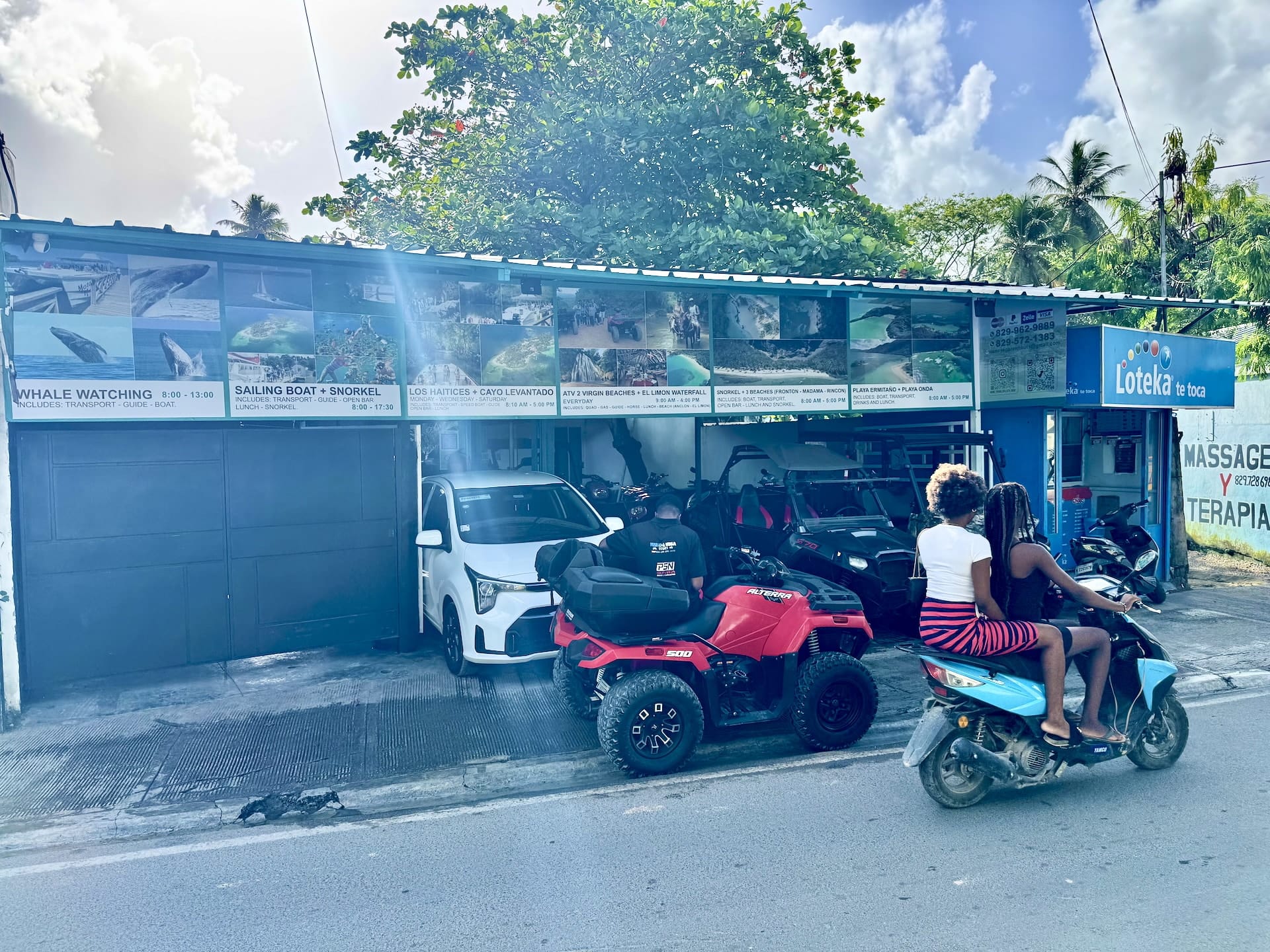 Las Terrenas, Dominican Republic Nano Vega's storefront, and our ATV parked in front.