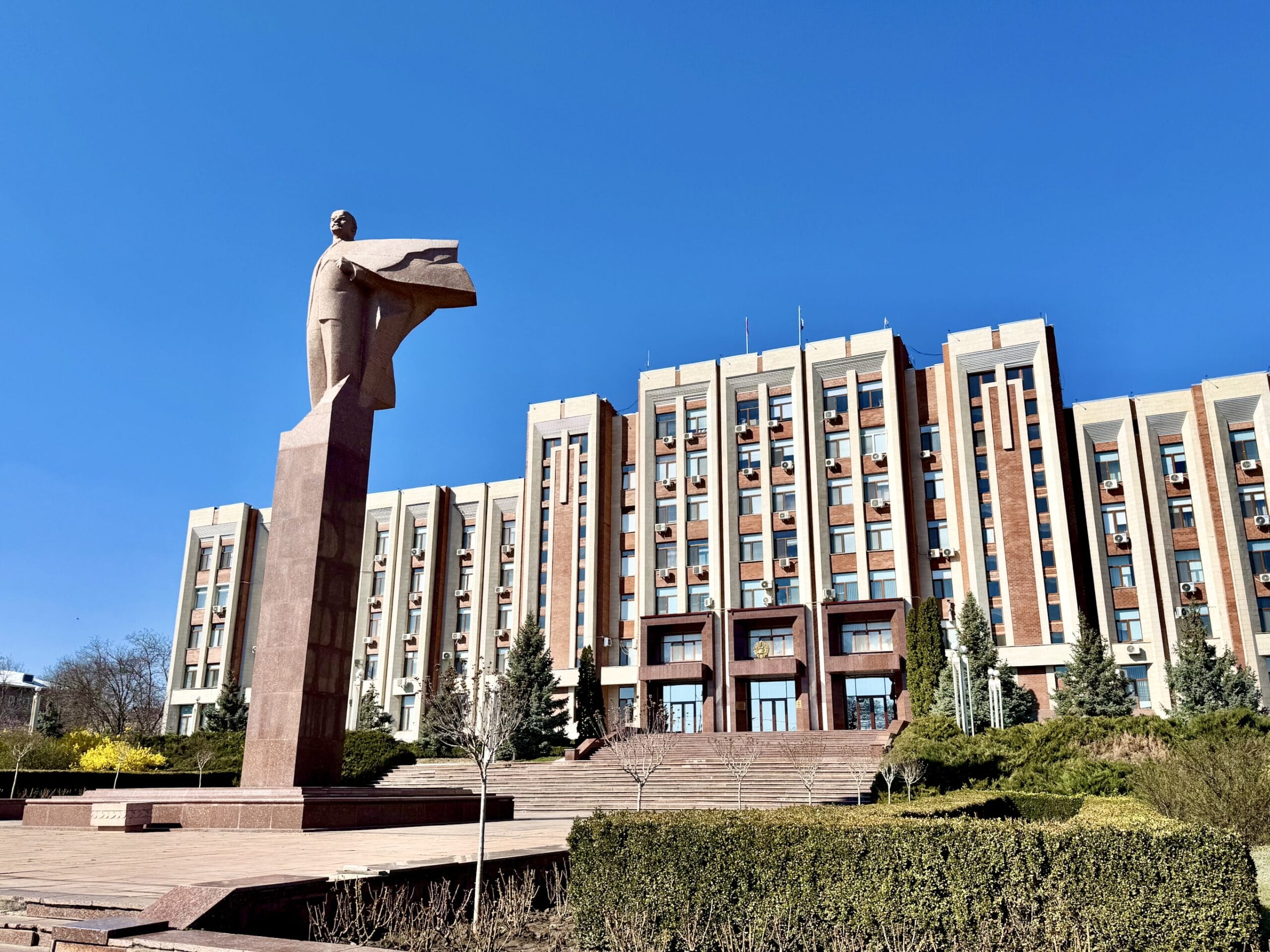 Supreme Council building with Lenin statue in Tiraspol.