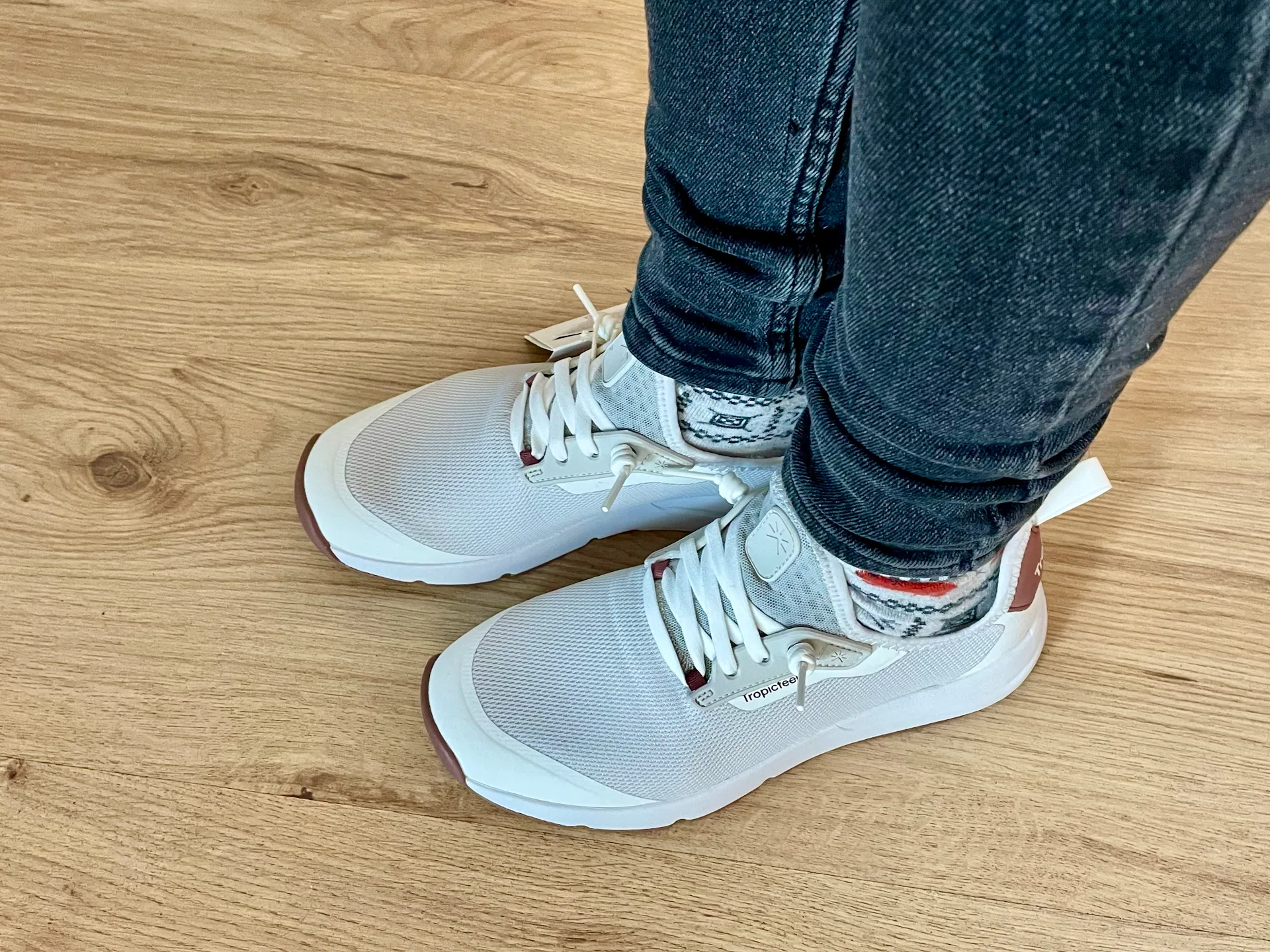 Andrea's brand new, flashy AT Lite shoes. Let's see how long they last.