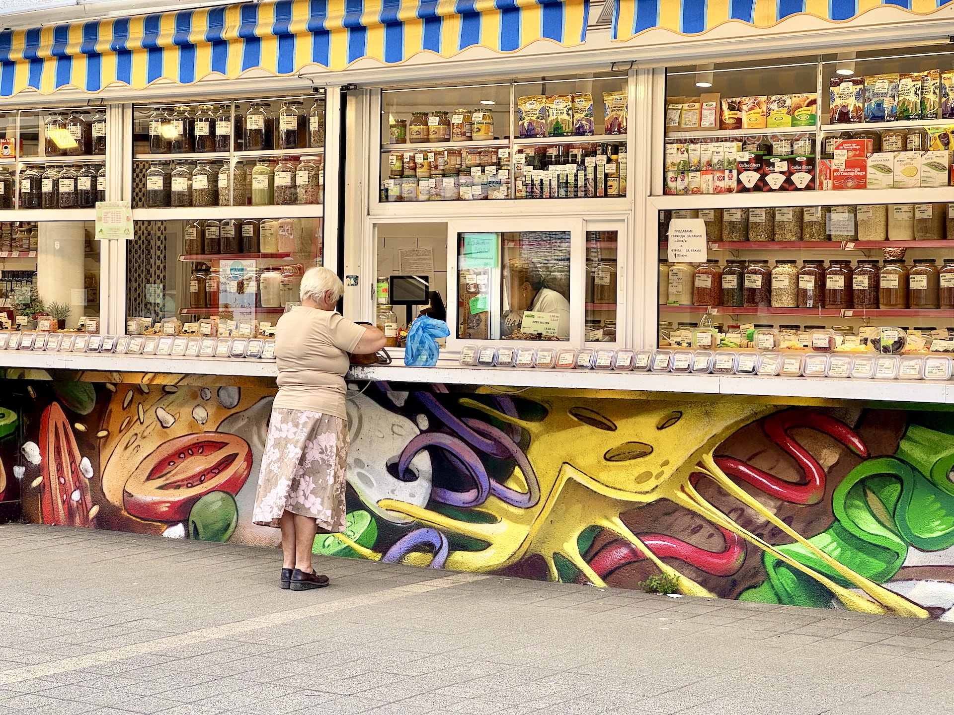 Sofia, Bulgaria Babushka shopping at the Women's Market in Sofia.