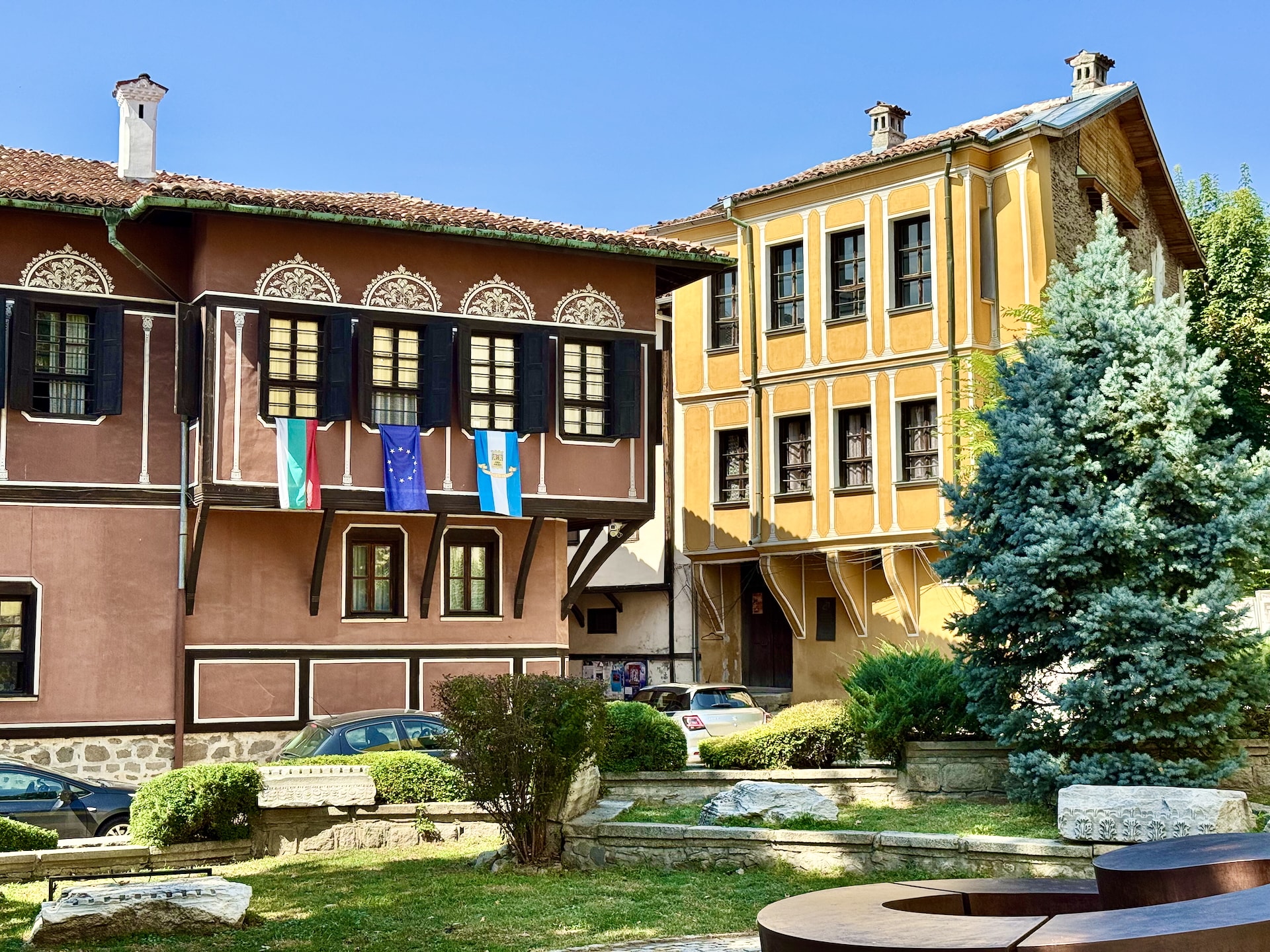 Plovdiv, Bulgaria Traditional Revival style houses in the old town of Plovdiv.