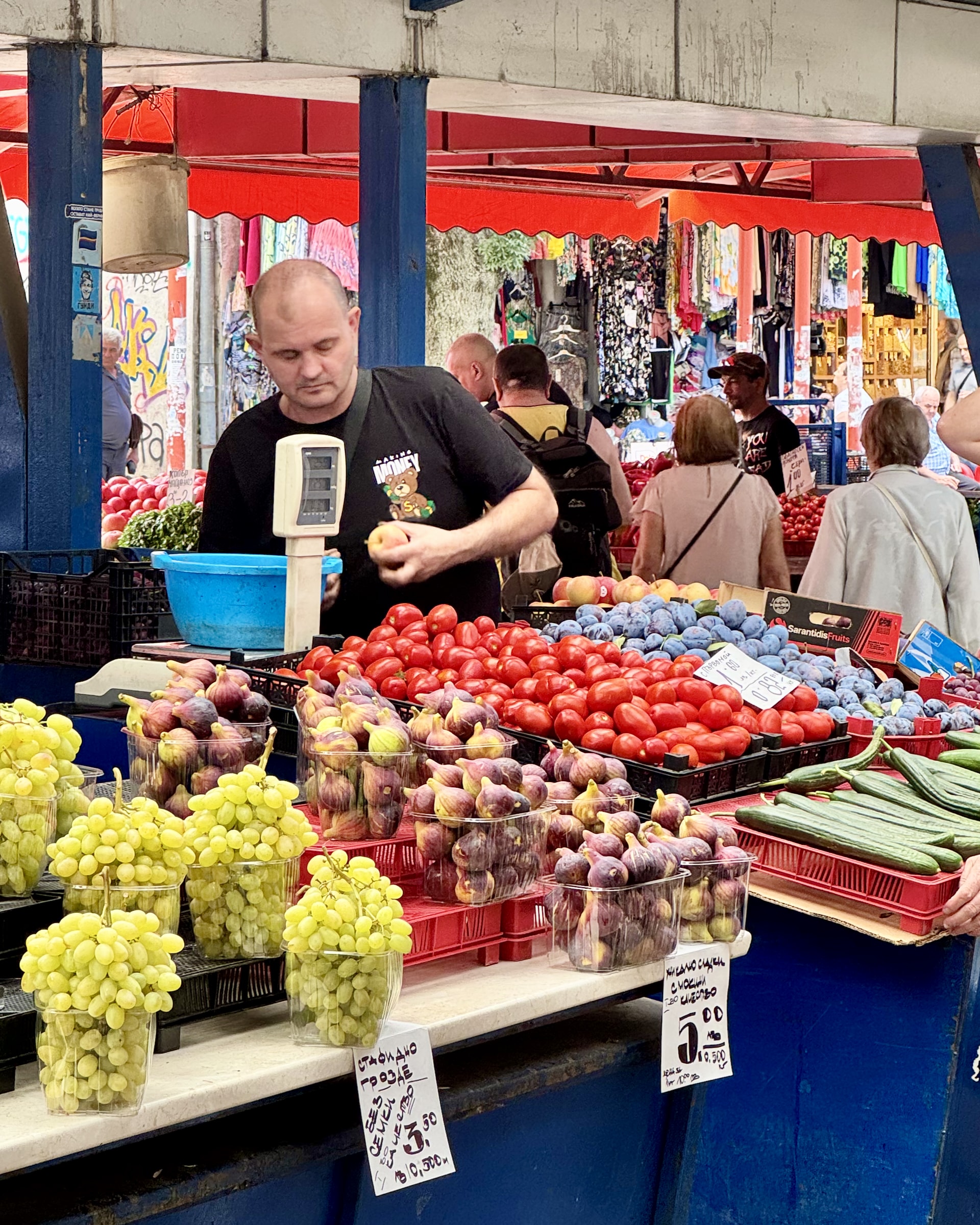 Sofia, Bulgaria Fruit and vegetable vendor at Women's Market.