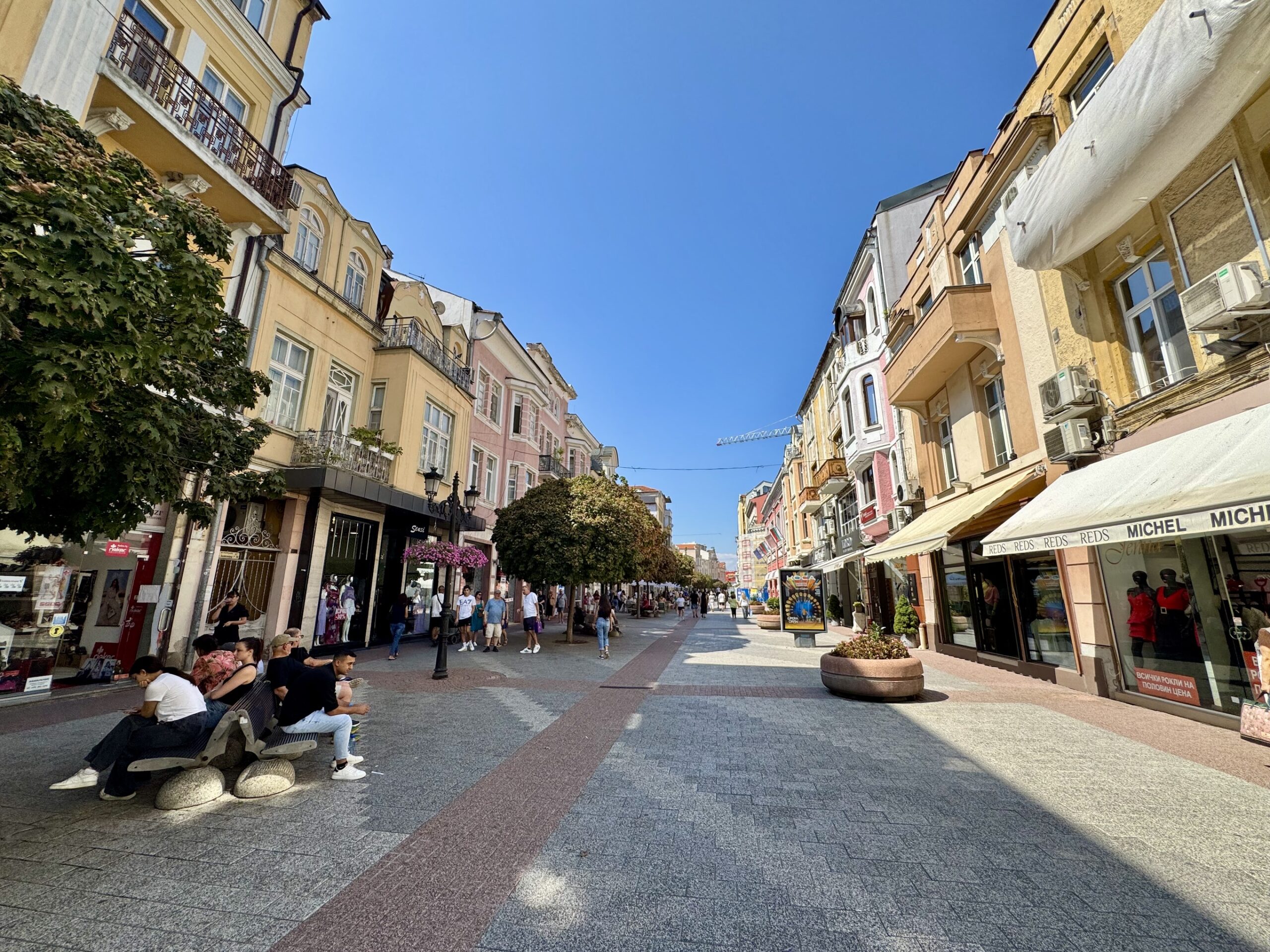 The main pedestrian street is lined with restaurants, cafes and shops.