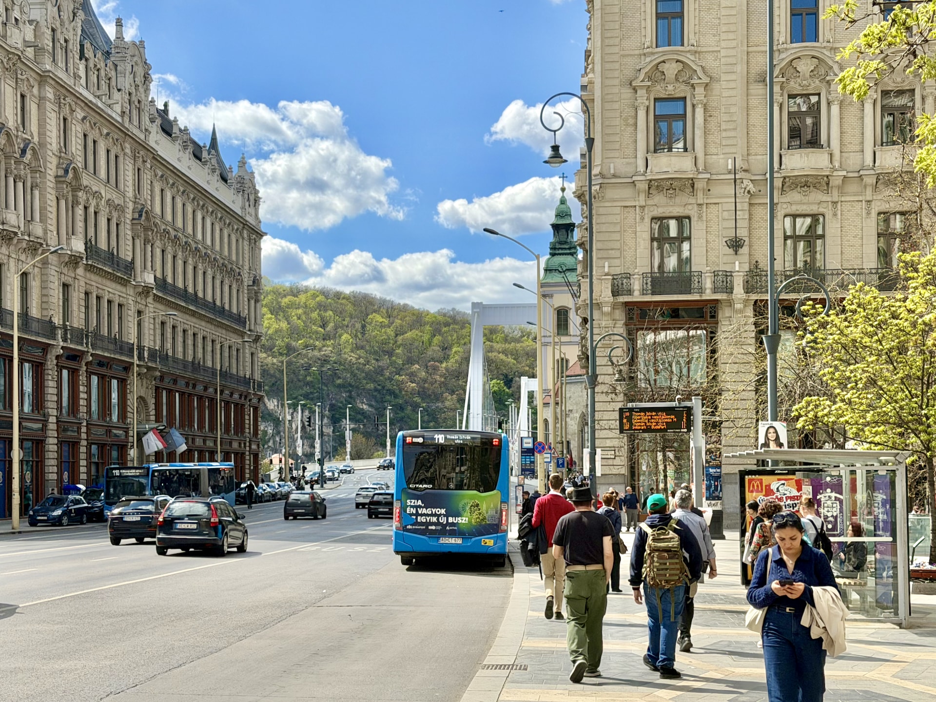 Ticket machines are also available at the bigger surface stops, like Ferenciek tere shown here.