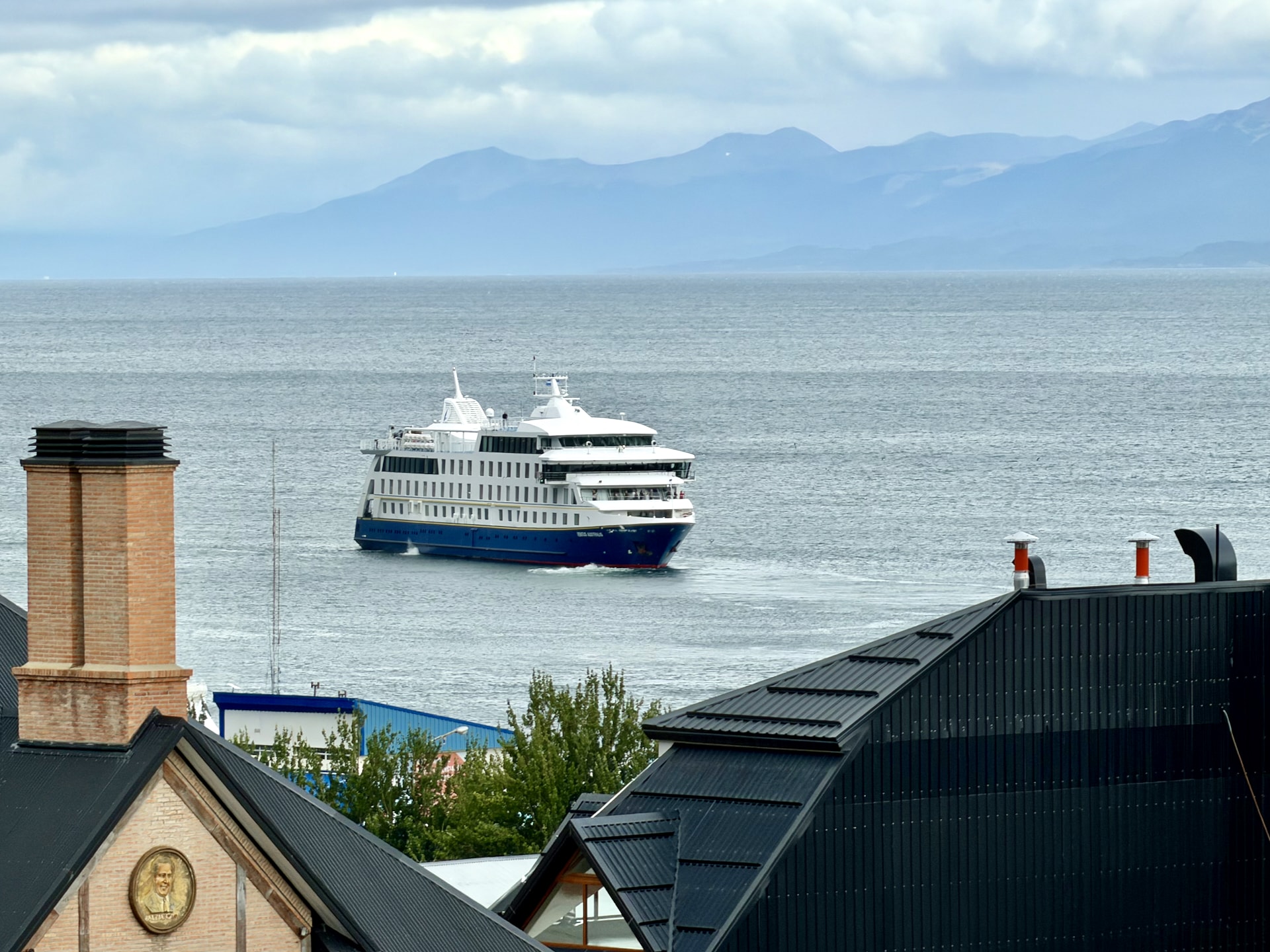 An expedition ship arriving back in Ushuaia.