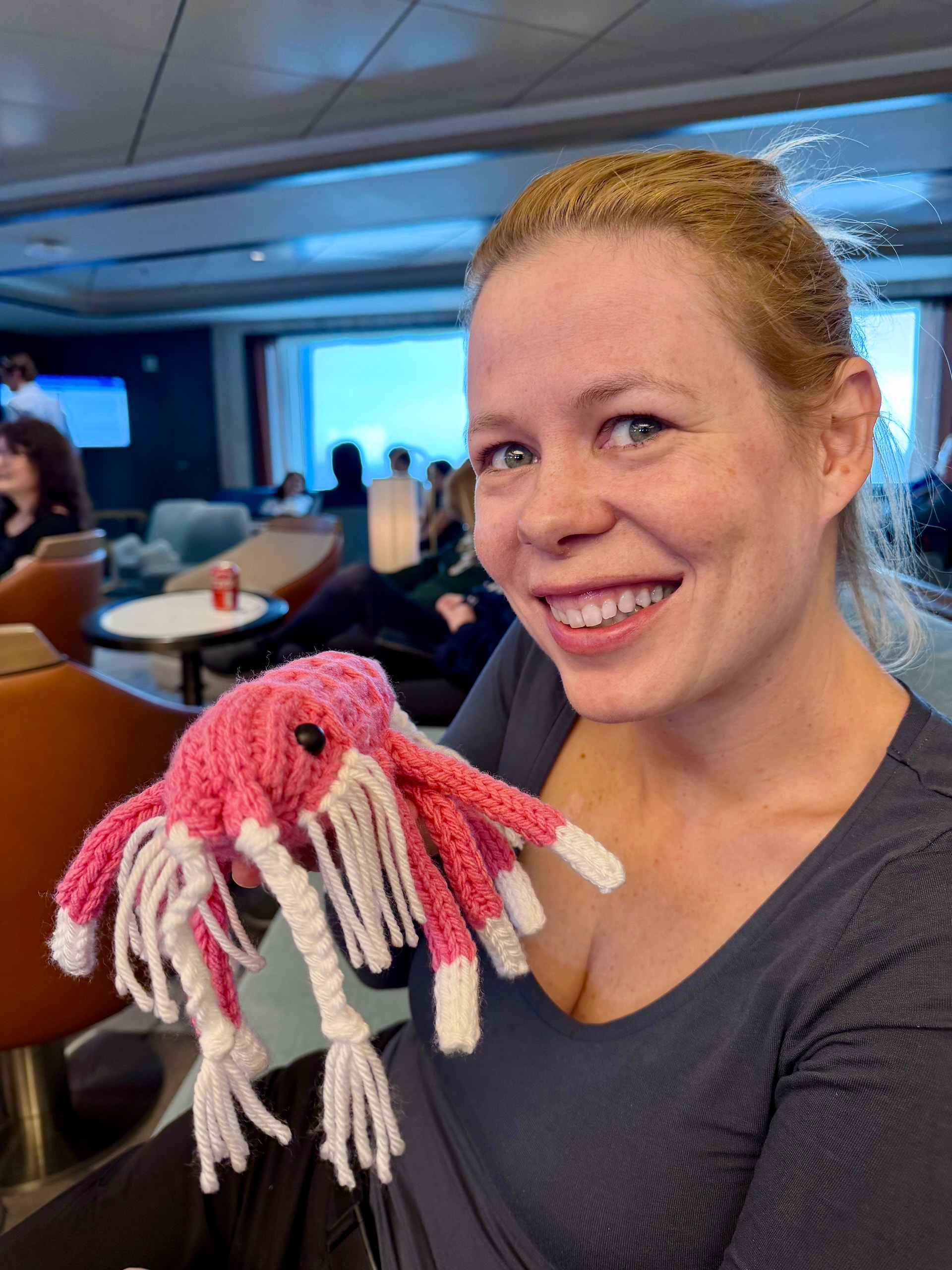 Hand-crocheted Antarctic krill, won at the end-of-voyage charity auction on the Ocean Albatros