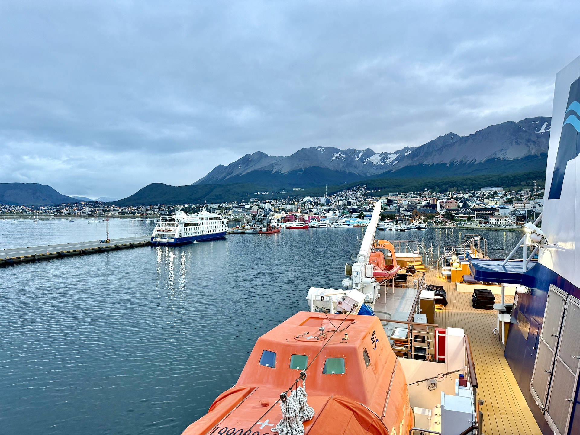 Ocean Albatros approaching Ushuaia port at dawn after the return crossing of the Drake Passage
