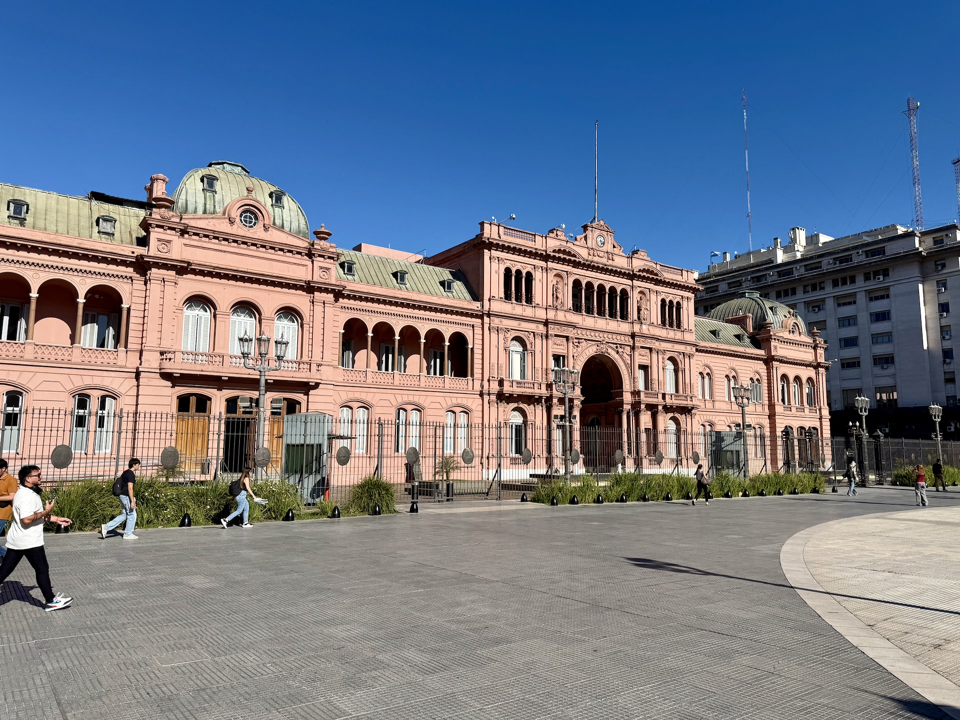 The pink facade of the Casa Rosada, Argentina’s presidential palace, on Plaza de Mayo.