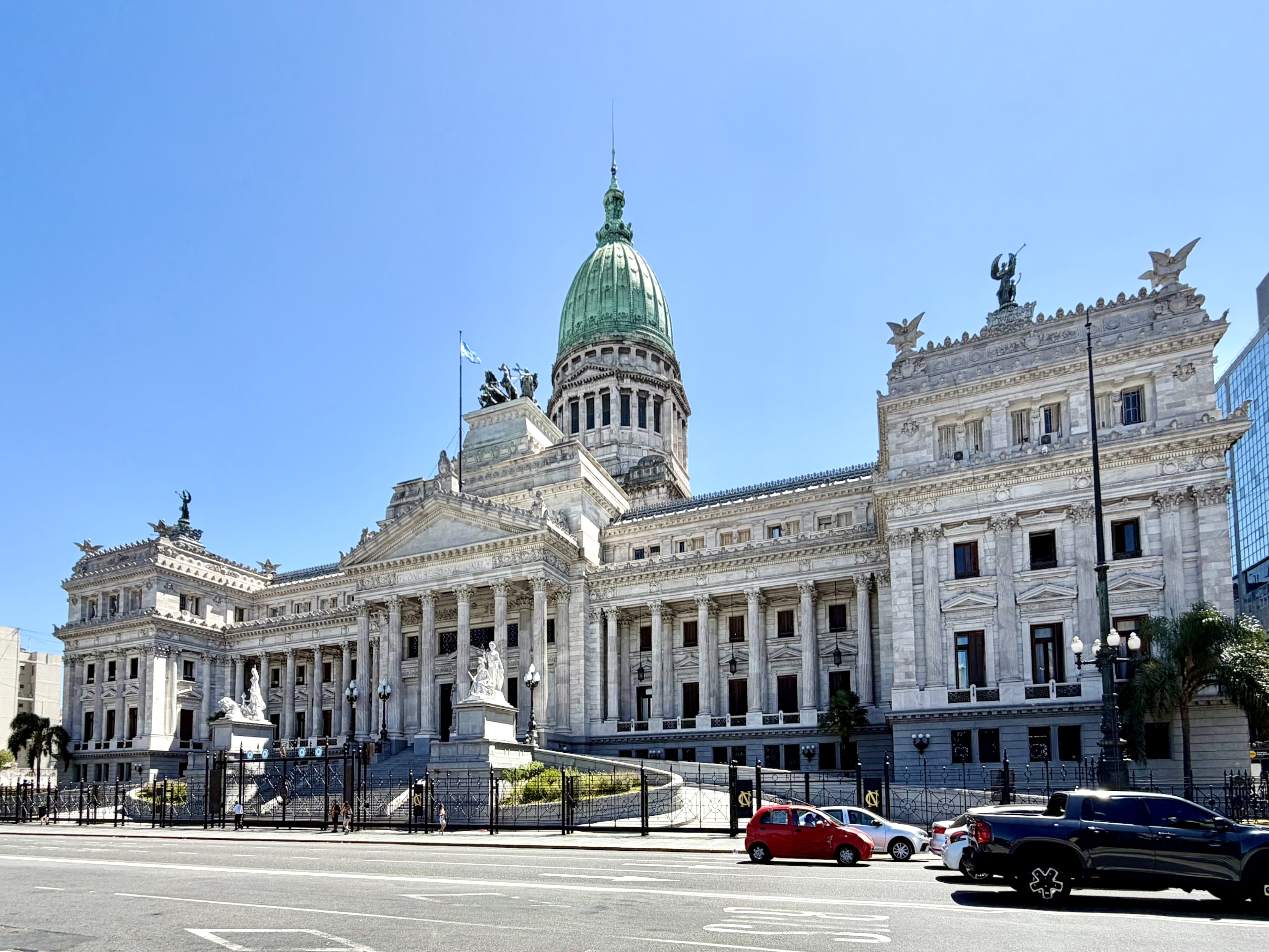 The Palacio del Congreso in Buenos Aires, its white dome and colonnaded facade echoing the US Capitol.