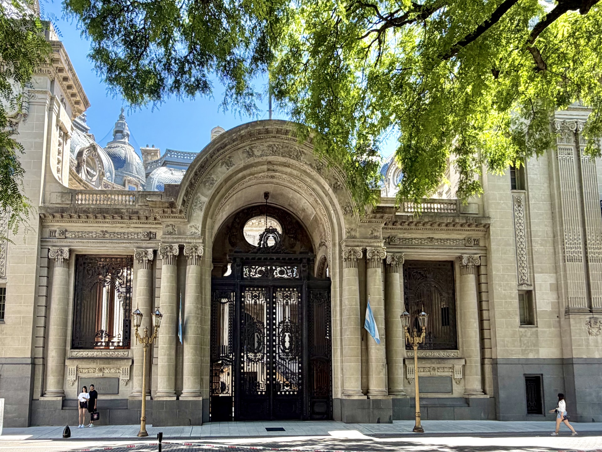 The Anchorena family palace entrance in Buenos Aires The ornate stone entrance and wrought-iron gate of the Anchorena family's former palace in Buenos Aires.