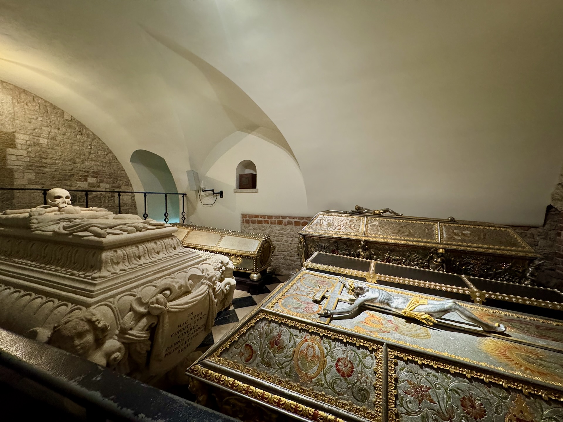 Royal tombs in the Wawel Cathedral crypt, including the urn of King John II Casimir