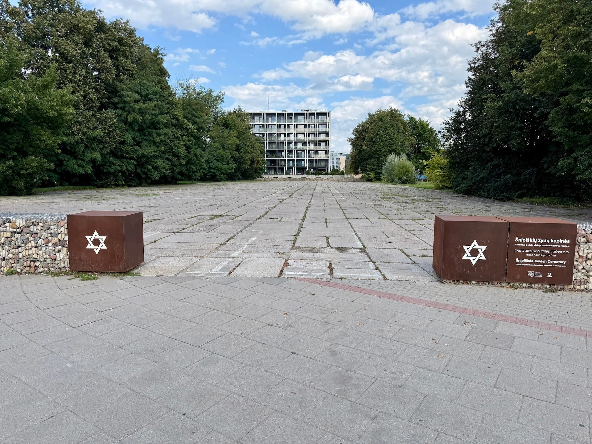 Šnipiškės Jewish Cemetery memorial in Vilnius Two corten steel blocks marked with Stars of David on the site of the Šnipiškės Jewish Cemetery in Vilnius.