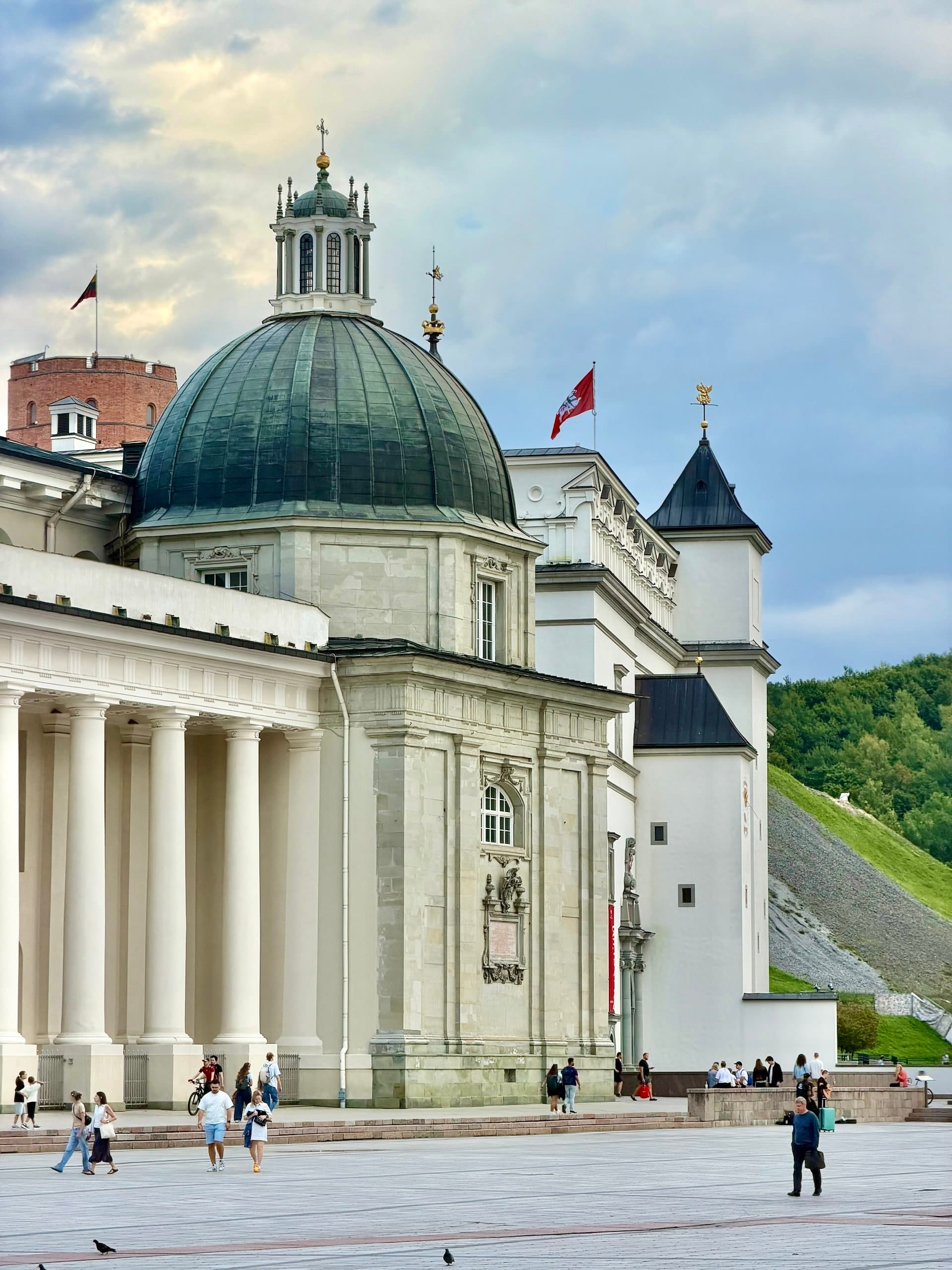 Vilnius Cathedral, the Palace of the Grand Dukes and Gediminas Tower The dome of Vilnius Cathedral with the Palace of the Grand Dukes beside it and Gediminas Tower on the hill behind.